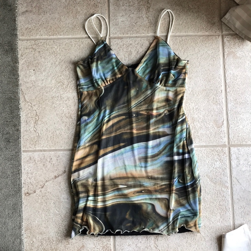PrettyLittleThing Marble Blue Mini Dress NEW